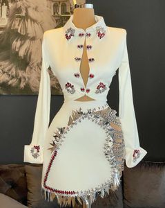 Vestido pequeño blanco, conjunto de camisa y falda, vestidos cortos de fiesta de graduación con diamantes de cristal brillantes para mujer, vestido de noche de cumpleaños