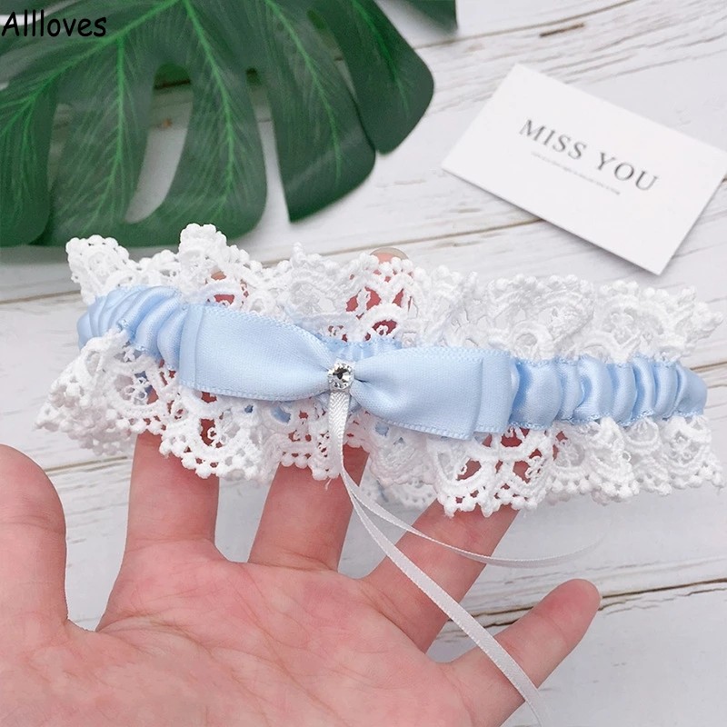 Charming Lace Wedding Garter Bridal Chousel Light Sky Blue Ivory Sexy Sexy Manada de Remes