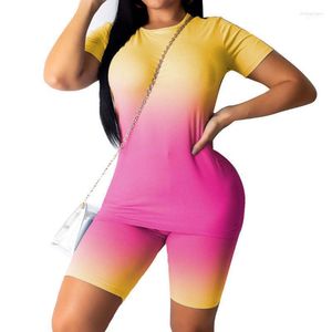 Littlerossa 2pcs Set Women 2022 Zomertracksuits Sweatshirt Tie Dye Outfit Shorts T -shirt Top Kleding Active Wear Streetwear Dames