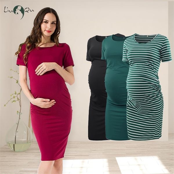 LIUQU Maternidad Vestido Lado Fruncido Ropa Bodycon Pografía Casual Manga Corta Abrigo Baby Showers Plus Tamaño L 220607