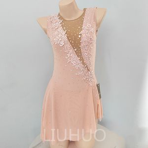 LIUHUO Personalizar Colores Vestido De Patinaje Artístico Niñas Adolescentes Patinaje Sobre Hielo Falda De Baile Cristales De Calidad Elástico Spandex Ropa De Baile Rendimiento De Ballet Rosa Claro