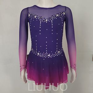 LIUHUO Personalizar Colores Vestido De Patinaje Artístico Niñas Adolescentes Patinaje Sobre Hielo Falda De Baile Cristales De Calidad Elástico Spandex Ropa De Baile Rendimiento De Ballet Púrpura