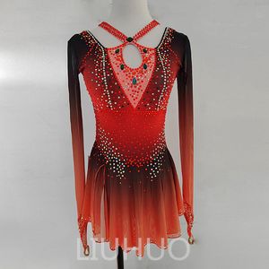 LIUHUO Personnaliser Les Couleurs Robe De Patinage Artistique Filles Adolescents Jupe De Danse De Patinage sur Glace Cristaux De Qualité Extensible Spandex Vêtements De Danse Ballet Dégradé