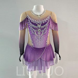LIUHUO Personnaliser les couleurs robe de patinage artistique filles adolescents jupe de danse de patinage sur glace cristaux de qualité extensible Spandex Dancewear Ballet violet dégradé BD1848