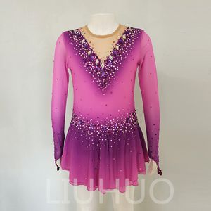 LIUHUO Personnaliser les couleurs robe de patinage artistique filles adolescents jupe de danse de patinage sur glace cristaux de qualité extensible Spandex Dancewear Ballet violet dégradé BD1886