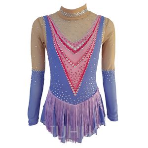 LIUHUO Personalizar Colores Vestido De Patinaje Artístico Niñas Adolescentes Patinaje Sobre Hielo Falda De Baile Cristales De Calidad Ropa De Baile Elástica Spandex Rendimiento De Ballet Púrpura BD3245