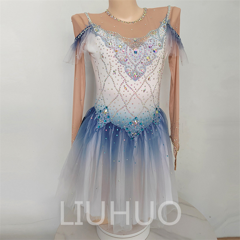 Liuhuo Dostosuj kolory Sukienka do łyżwach figurowych Dziewczyny Ziartu na łyżwach łyżwiarstwa Kryształy Kryształy Elastyczne spandex taneczne Balet Gradient BD1641
