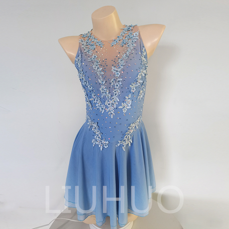 Liuhuo personalizar colores de los colores vestidos de patinaje chicas patinaje de hielo de la falda de baile de la calidad cristales el estiramiento spandex dancewear ballet azul bd1655