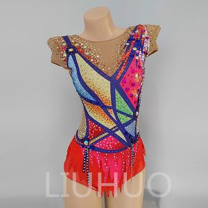 LIUHUO Personalizar Colores Leotardos de Gimnasia Rítmica Niñas Mujeres Competición Artística Gimnasia Rendimiento Desgaste Cristales Rojo BD1839