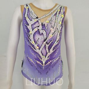 LIUHUO Personnaliser Les Couleurs Justaucorps De Gymnastique Rythmique Filles Femmes Compétition Artistique Gymnastique Performance Porter Cristaux Qualité Extensible Violet Dégradé