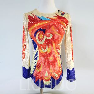 Liuhuo personnaliser les couleurs justaucorages filles compétitions féminines de gymnastique de performance de performance cristaux extensible rouge-orange bd1975
