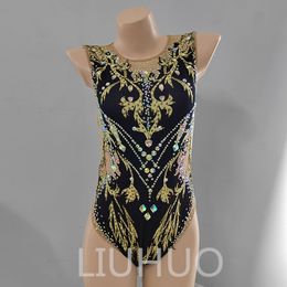 LIUHUO Personnaliser les couleurs synchronisées maillots de bain filles femmes qualité cristaux extensible qualité strass natation équipe Performance noir BD1899