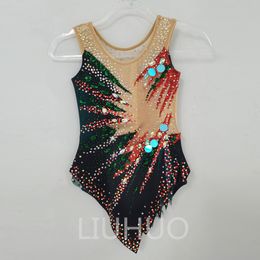 LIUHUO personalizar Leotardos de gimnasia rítmica niñas mujeres verde oscuro competición gimnasia artística ropa de rendimiento