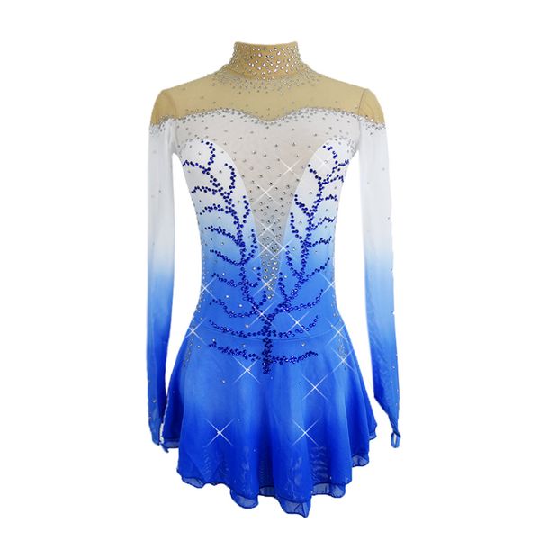 LIUHUO robe de patinage artistique pour adolescentes filles femmes compétitions justaucorps hiver scène spectacle compétition uniforme bleu