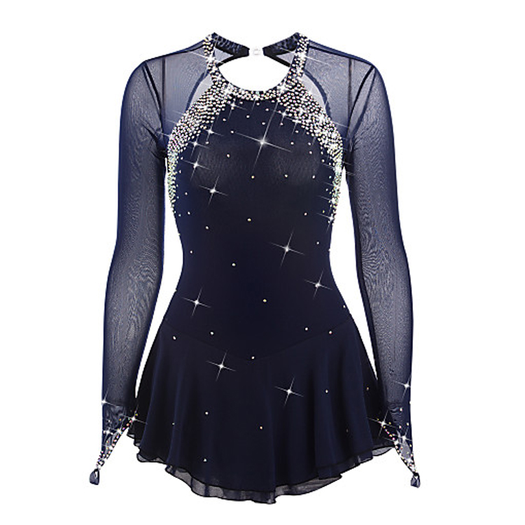 Liuhuo Figur Skating Dress for Teens Girls Women Competitions Leotards Winter Stage Show Competition Uniform Navy Blue