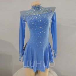 LIUHUO Vestido De Patinaje Artístico Niñas Adolescentes Falda De Baile De Patinaje Sobre Hielo Azul Cristales De Calidad Ropa De Baile Elástica De Spandex Rendimiento De Ballet
