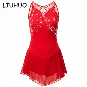 LIUHUO jupes de patinage artistique Costumes de danse du ventre rouge tenues de patinage sur glace jupes pour patinage robe de danse