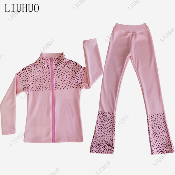 LIUHUO Trajes De Entrenamiento De Patinaje Artístico Más Pantalones De Terciopelo Pantalones De Patinaje Artístico Sobre Hielo Niñas Mujeres Calor Forro Polar Interior Entrenamiento Práctica Patinaje Tops Polainas Rosa