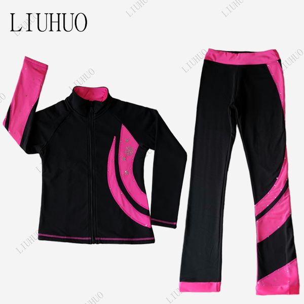 LIUHUO Trajes De Entrenamiento De Patinaje Artístico Más Pantalones De Terciopelo Pantalones De Patinaje Artístico Sobre Hielo Niñas Mujeres Entrenamiento Entrenamiento Práctica Skate Tops Leggings Negro-Rosa