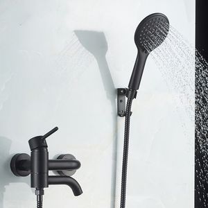 Liuyue Bathtub Shower kraan Blackchrome messing muur gemonteerde badkamer abs hand hoofd sets mixer tap y200321