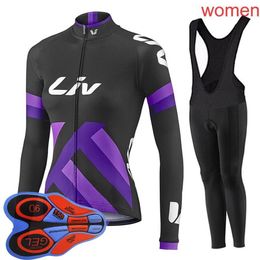 LIV 2018 Women Outdoor Sports Spring Summer Bike Bicycle Cycling Long Sheeves Jersey Bib Pants Sets 9D Gel Pad MTB Clothing212N