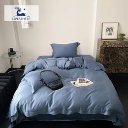 Liv-esthete Jazz bleu luxe 100% soie parure de lit reine roi élégant housse de couette drap plat taie d'oreiller linge de lit 240202