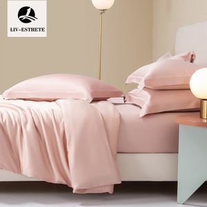 Liv-Eshête Femmes Pure 100% litière de soie Ensemble de couette rose sain et couverture plate à cache-oreiller reine du linge de lit king