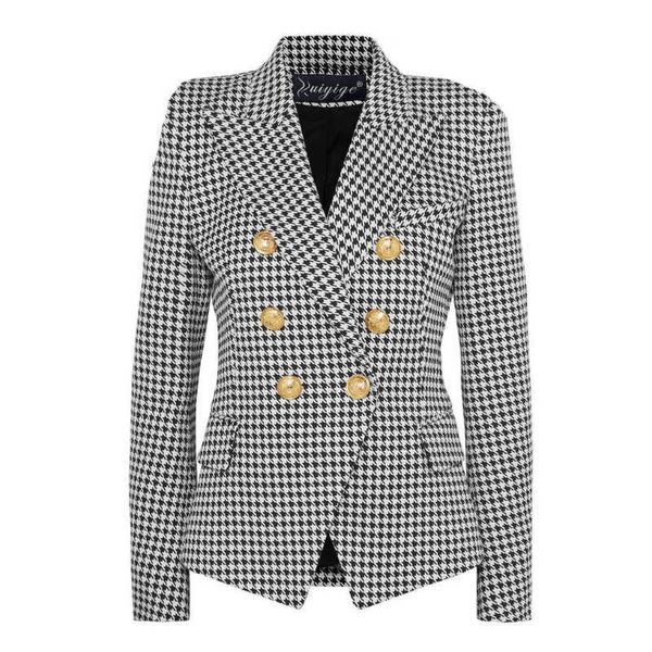 Liva Girl 2020 Moda Europea Casual Slim FitnMetal Gold Button Jacket Blanco Negro Khaki Colores Mujer Blazer X0721