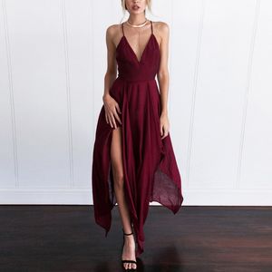 Sexy été longue robe femmes Maxi robe élégante sans manches fronde Vestido col en V soirée Boho plage