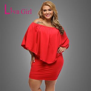 LIVA GIRL Mujeres Vestido de talla grande Rojo Fuera del hombro Femme Sexy Mini Vestidos Grandes Tamaño grande Bodycon Vestidos casuales XXL XXXL 220527