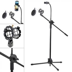 Live Broadcast Gooseneck mobiele telefoonhouder Bracket statief met microfoonstandaard en popfilter voor selfie studio vlog video