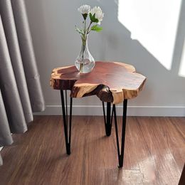 Mesa de centro de losa de borde vivo madera de enebro, mesa rústica de granja de campo