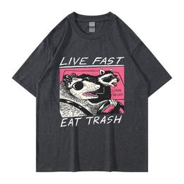 Vivez rapidement!Mangez des déchets!T-shirt Design T-shirts Camisas Hombre for Men Cotton Tops Shirts HARAJUKU Rife personnalisé