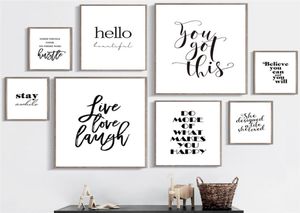 Live Love Lach Inspiring Quotes Wall Art Canvas Painting Black and White Wall Poster Prints for Living Room Modern Home Decor504866666