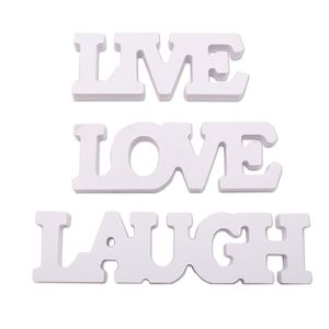 Live liefde lachen houten letters laser gesneden hout teken muur decor in witte plaque teken betrokkenheid bruiloft decoraties