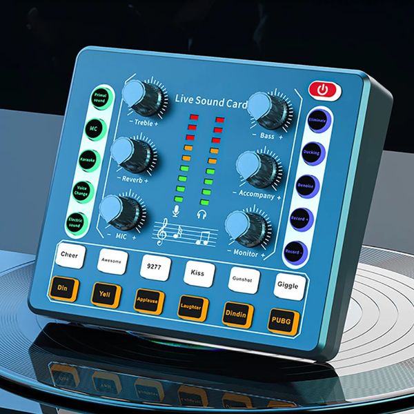 Tarjeta de sonido en vivo Grabación de estudio Tarjeta de sonido profesional Mezclador de micrófono Bluetooth Cambiador de voz Mezclador de audio en vivo Karaoke 240119