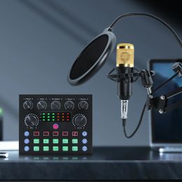 Live Sound Mixer V8S Sound Carte + BM800 Microphone USB Carte son externe Téléphone mobile Changeur de voix en direct pour Karaoke Studio