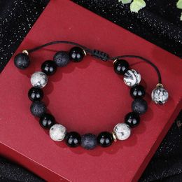 Streaming en direct Bracelet d'obsidien à vente chaude pour garçons avec un sentiment de luxe Perle en pierre volcanique de 10 mm offrant des cadeaux et des accessoires de petit ami