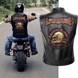 Live to Ride Motorcycle Leren Vest Jas Heren Lente Jassen Zwart Motorrad Gilet Plus Size 211111
