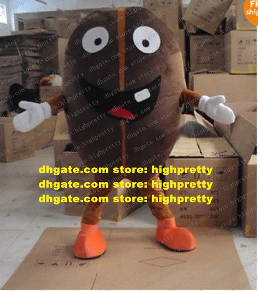 Costume de mascotte de grain de café brun animé Mascotte Robusta haricot avec grande bouche une dent visage heureux adulte No.889