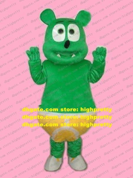 Costume de mascotte ours gommeux vert animé Mascotte Gummibar avec gros corps potelé slip jaune taille adulte No.689