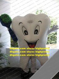 Costume de mascotte de dents de dents blanches animées Mastret adulte avec grande bouche Big Blue Green Brosse de dents Face heureux n ° 1804 Navire gratuit