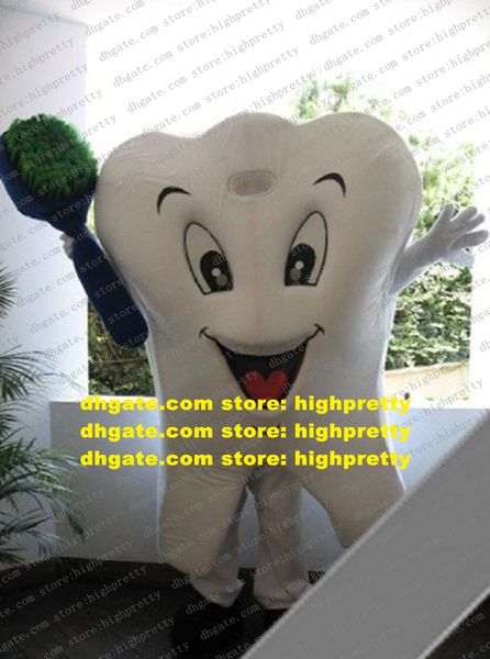 Disfraz de Mascota de dientes de diente blanco animado Mascotte adulto con boca grande cepillo de dientes grande azul verde cara feliz No.1804 envío gratis