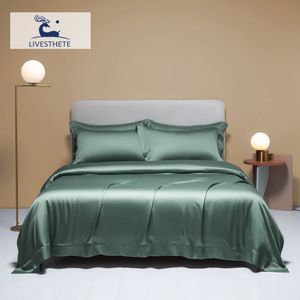 Liveste Double King Queen Green 100% literie en soie Ensemble de couette d'été couvercle de couverture de couverture de lit de lit de lit pour le sommeil 240425