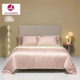 Livesthete Luxury Double couleur 100% litière de soie ensemble Queen King Couvrette de couverture d'oreiller lit à taies plate pour le sommeil profond 240420