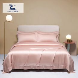 Livesthete Pure Pink 100% lindure de soie Ensemble de couleurs de couleurs solides couvercle couvercle coussinet de lit de lit de lit Double King Queen sets 240425