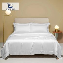 Livesthete Summer Luxury White 100% Silk Bedding Juego de ropa de color sólido Capa de almohada Capa de la cama Colcha King Queen Sets 240425