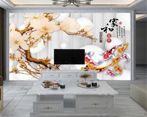 Living 3d Wallpaper Délicat Magnolia Auspicious Fish Home Decor Salon Chambre Revêtement mural HD Fond d'écran