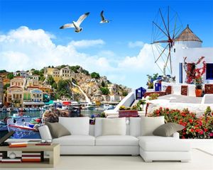 Levende 3d behang romantisch landschap 3d behang mooie landschap achtergrond muur van mediterrane stad 3d luxe behang