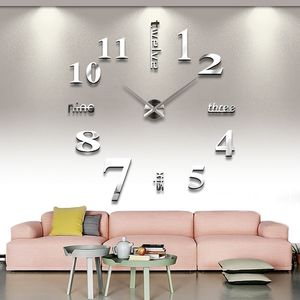 Living Home Decorar DIY Reloj de pared Acrílico Metal Espejo Super Sticker Relojes digitales s Y200110 gratis